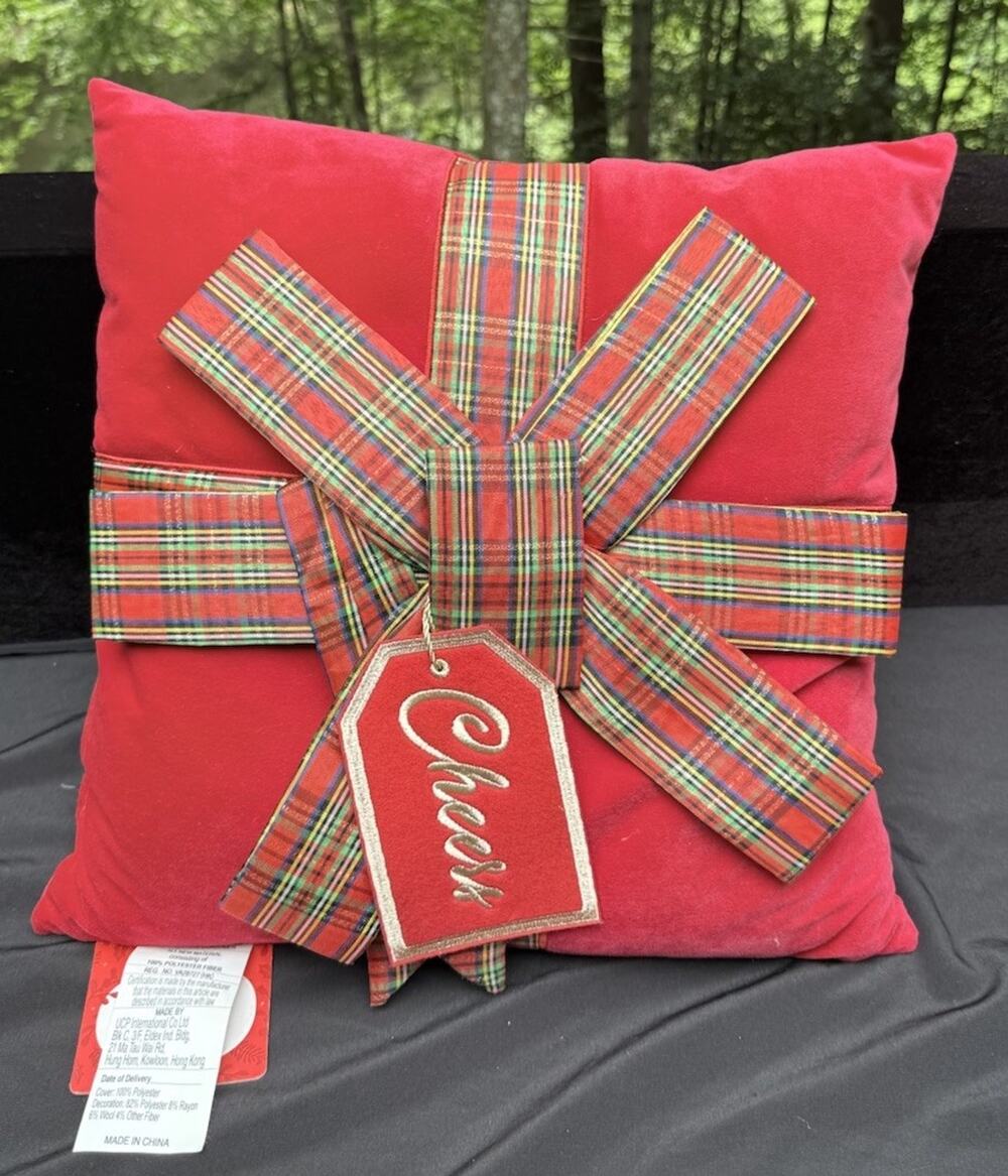 NWT Christmas Throw Pillow 18” Gift Wrapped W Tag Holiday Red Members Mark